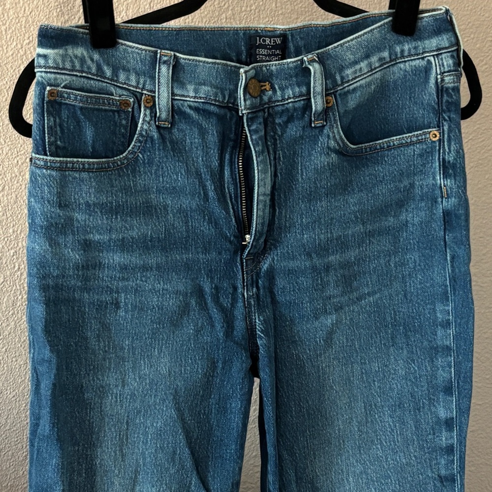 J. Crew Essential Straight Leg Raw Hem Modern Blue Ankle Jean - Picture 3 of 4